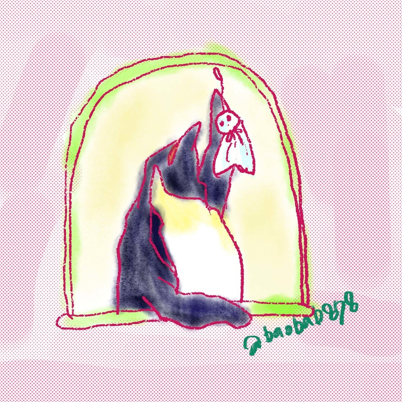 てるてる坊主を吊るすペンギンのイラスト画像